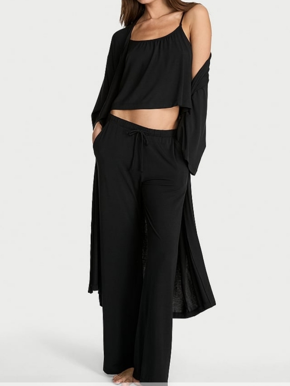 Victoria's Secret Black Wide-Leg Lounge Pants with Cami And Robe